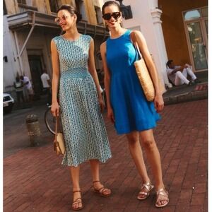 Boden THEA Floral Smocked MIDI SLEEVELESS Women 12 GREEN TAMBOURINE DAISIES